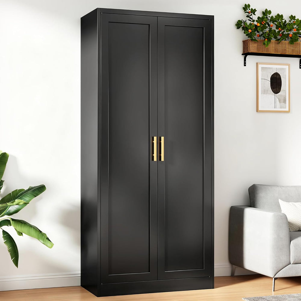 71” Tall Kitchen Pantry Cabinet, Metal Storage Cabinet with 2 Doors and 4 Adj...