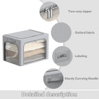 3Pack Clothes Storage Bins - Oxford Frame Storage Box Foldable Stackable Storage Organizer with 3 Openings Design, Metal Frame, Clear Window, Carry Handles (Grey, 100L-23.6 * 16.5 * 15.7in)