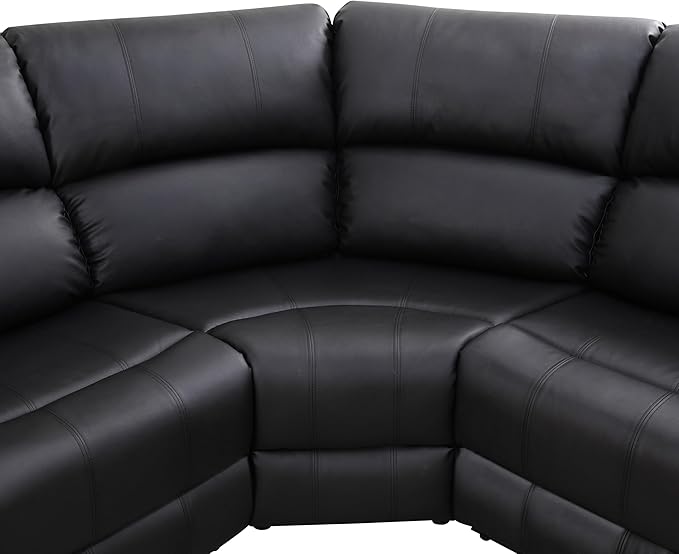 Manual Recliner Sectional Sofa Set, Bonded Leather L-Shaped Living Room Furniture Sets, Reclining Corner Couch with Drop-Down Table/Storage Console/Cup Holders for Home Office (Black, Sectional)
