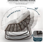 Outdoor Rocking Chair, Patio Oversized Wicker Egg Rocking Chair, Indoor & Outdoor Comfy Rocker Chair with Thick Cushion, Modern Lounge Chair for Balcony, Front Porch, Garden, Backyard, Deck, Beige