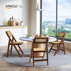 VINGLI 4 Pack Rattan Dining Chair, Wood Folding Chair with 360° Swivel Backrest, Rubberwood Frame and Rattan Woven Seat and Back, Walnut, Set of 4