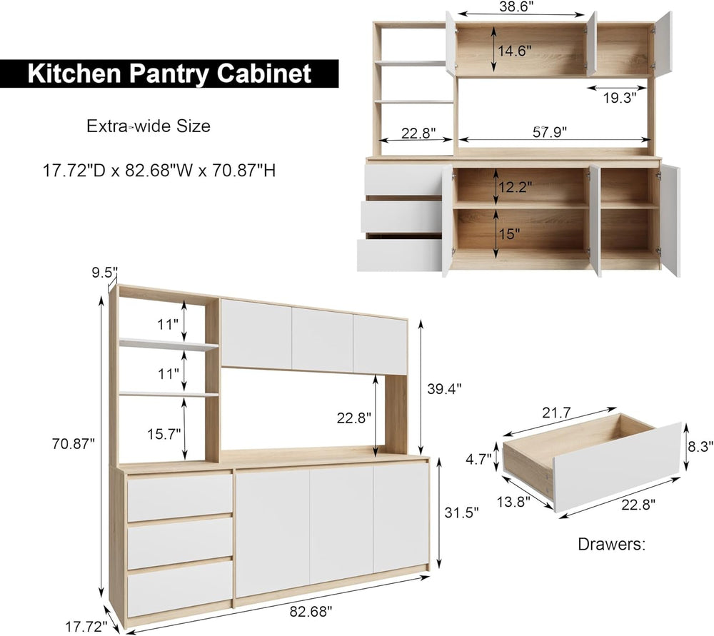 Mekminop Extra Large Kitchen Pantry with Microwave Shelf, Kitchen Hutch Stora...