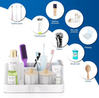 Marble Bathroom Countertop Organizer - Silicone Bathroom Vanity Countertop Organizer - Tooth Brush Organizer With 2PCS Qtip Holder Dispenser - Toothpaste Holder Drainage - Bathroom Essentials