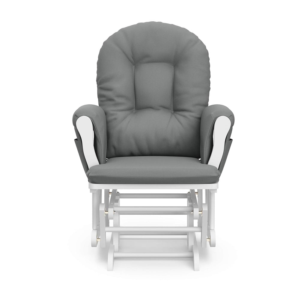 Storkcraft Premium Hoop Glider & Ottoman (White/Gray) — GREENGUARD Gold Certified Nursery Glider, Solid Wood Craftsmanship, Smooth-Gliding, Award-Winning
