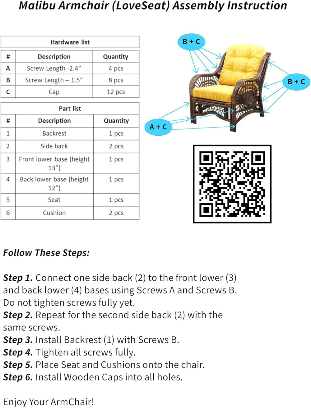 Malibu Lounge Living Accent Armchair Natural Rattan Wicker Handmade Design, D...