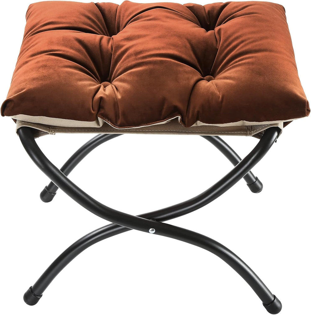 15" Upholstered Folding Foot Rest Stool with Foldable Metal Frame Brown ...