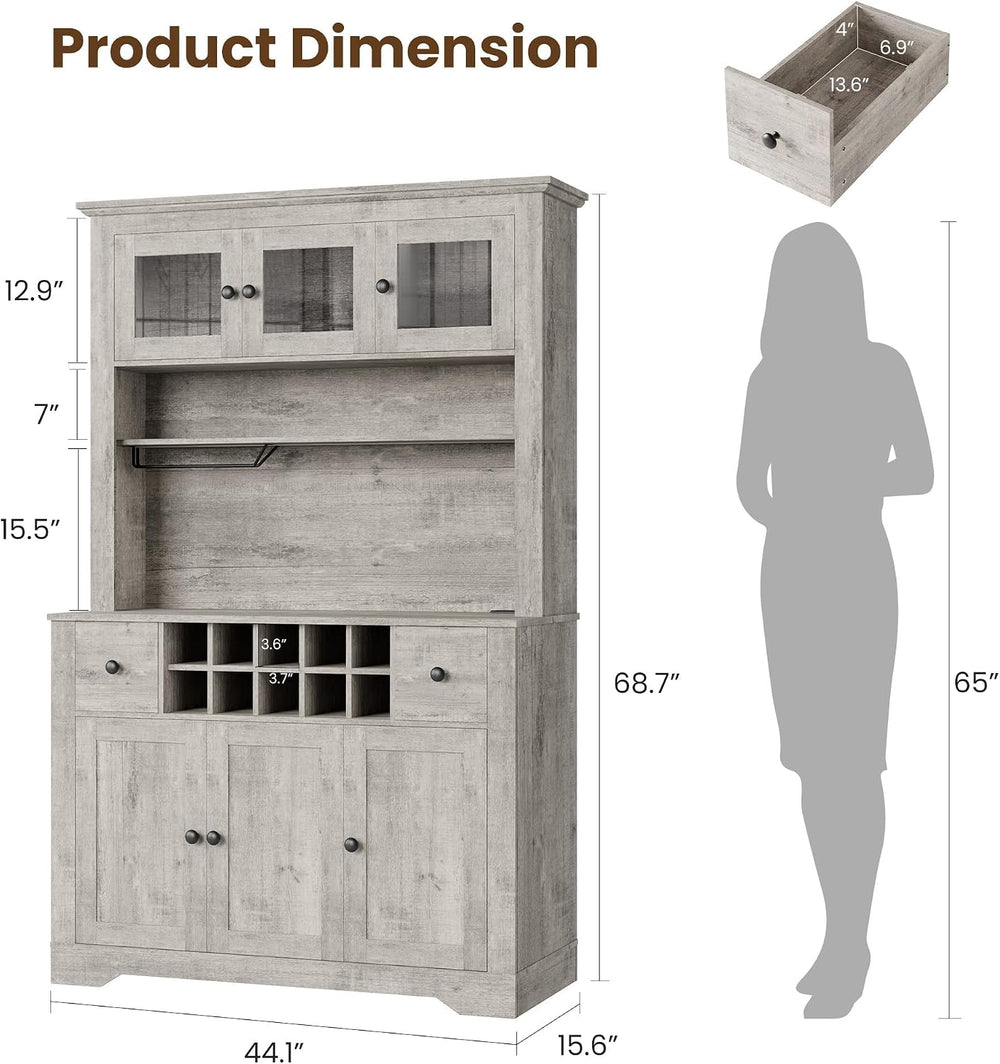 GAOMON 69" Pantry Cabinet with LED Light & Charging Station, Kitchen...
