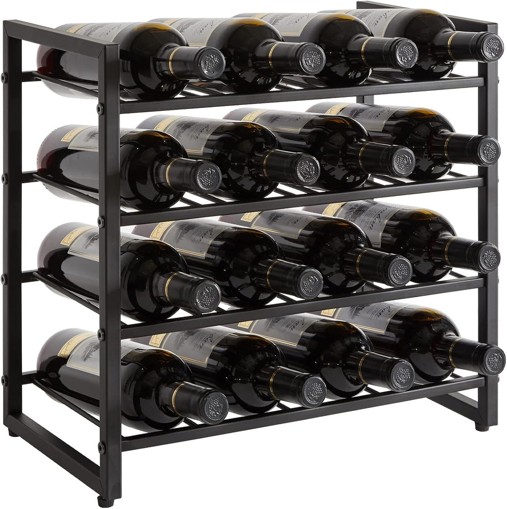 IBUYKE Metal Wine Racks Countertop,16 Bottles Wine Bottle Holder,TMJ903H | 4 Tiers Wine Rack Wine Rack Freestanding Wine Storage Cabinet for Home Kitchen Pantry Wine Cellar Bar