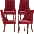Modern Dining Chairs Set of 4, Mid Century Kitchen & Dining Room Chairs, Fabric Upholstered Kitchen Chairs with Wood Legs, Sillas de Comedor, Easy Assembly, Wine Red, 4 Pieces