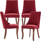 Modern Dining Chairs Set of 4, Mid Century Kitchen & Dining Room Chairs, Fabric Upholstered Kitchen Chairs with Wood Legs, Sillas de Comedor, Easy Assembly, Wine Red, 4 Pieces