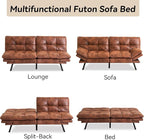 71" Convertible Futon Sofa Bed,Brown Faux Leather Futon Couch,Memory Foam Reclining Sleeper Sofa Bed,Modern Folding Small Loveseat Couches for Living Room,Office,Apartment