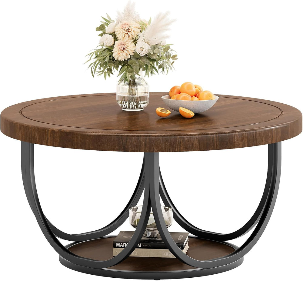 Tribesigns Round Coffee Table with 2 Tiers, 31.5" Wooden Circle Accent C...