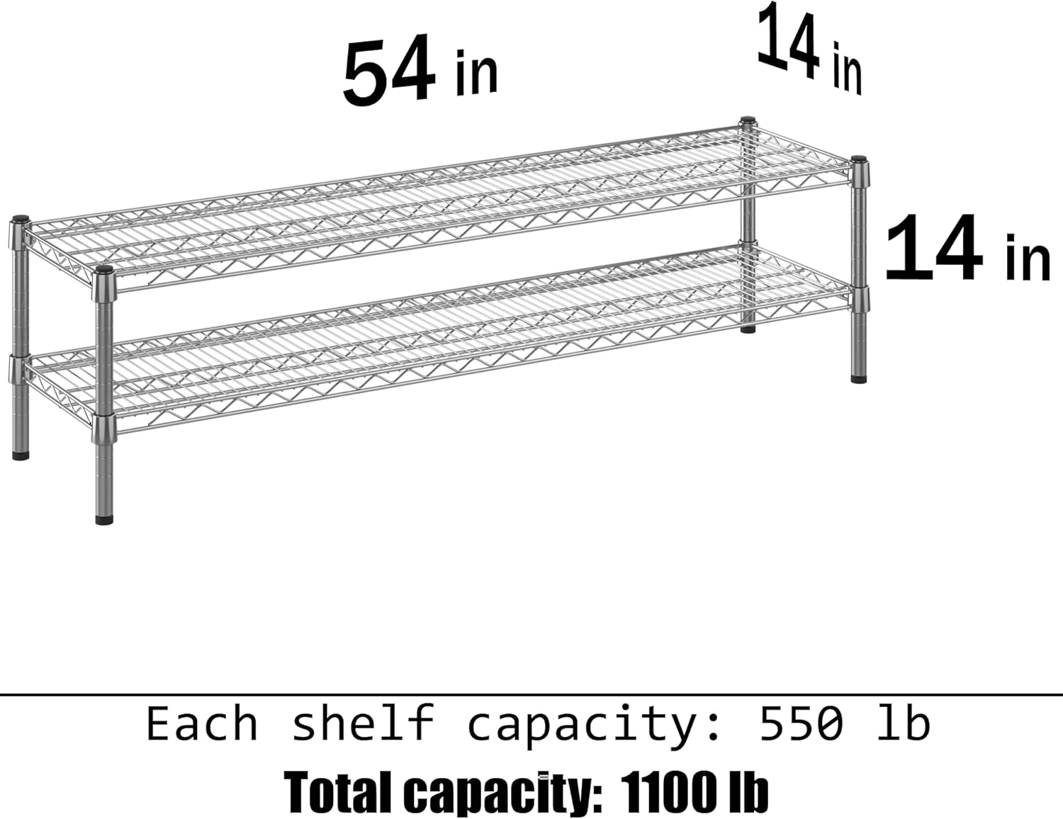 14" Deep x 54" Wide x 14" Height Wire Shelving Kit | 2-Tier | NSF Commercial Storage Rack Unit