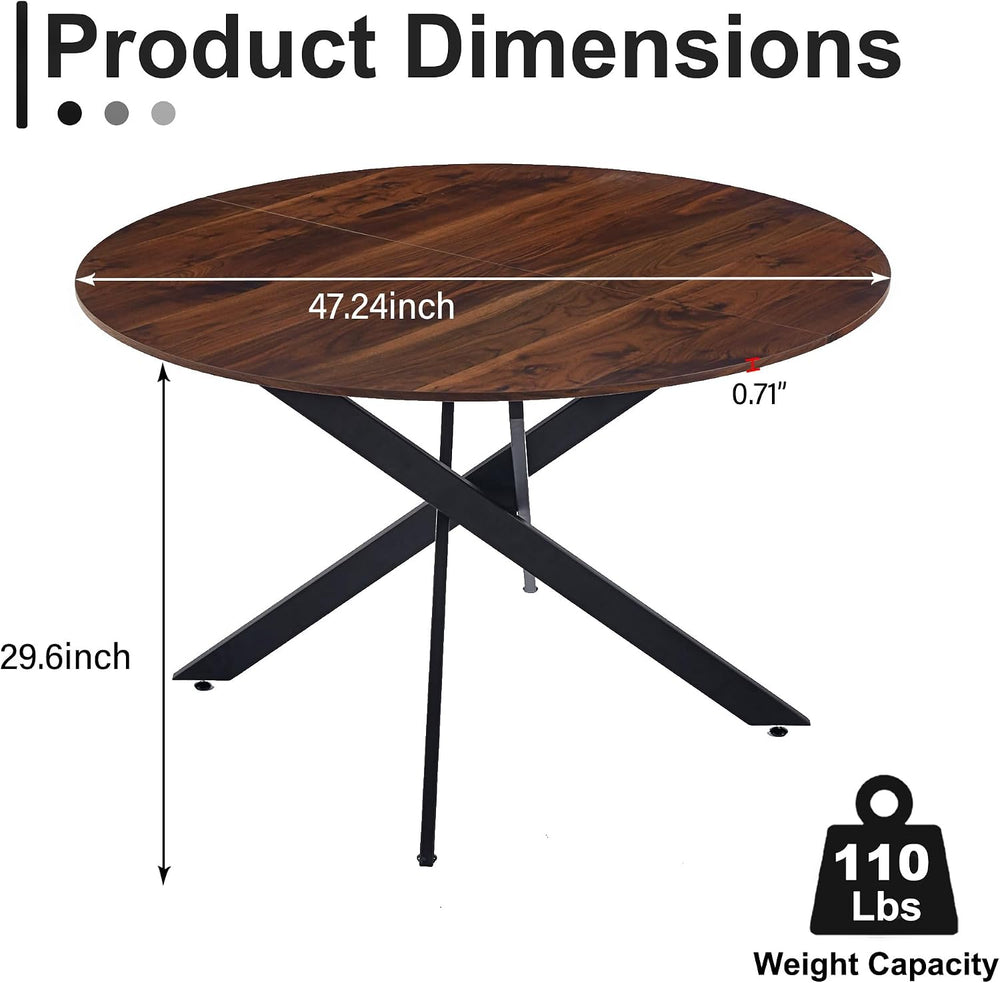 5 Piece Circle Dining Table Set for 6, 47 Inch Wood Dining Table & Black ...