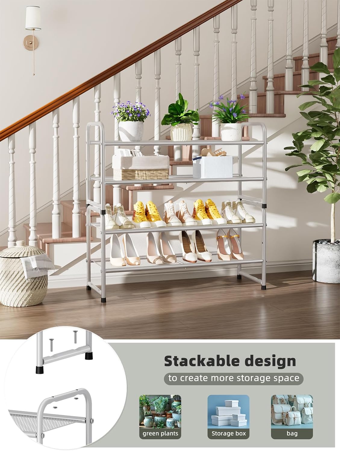SUFAUY 2 Tier Mesh Shoe Rack, Closet Metal 33" Wide Shoe Shelf Heavy Duty, Grey