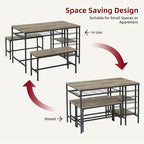 Dining Table Set for 4, Kitchen Table Set for 4 with 2 Benches, 3 Piece Dining Room Table Set for Small Space Apartment, Grey