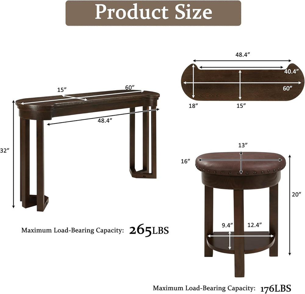 Merax 4 Piece Bar Table Set with 3 PU Upholstered Bar Stools, Solid Wood Coun...