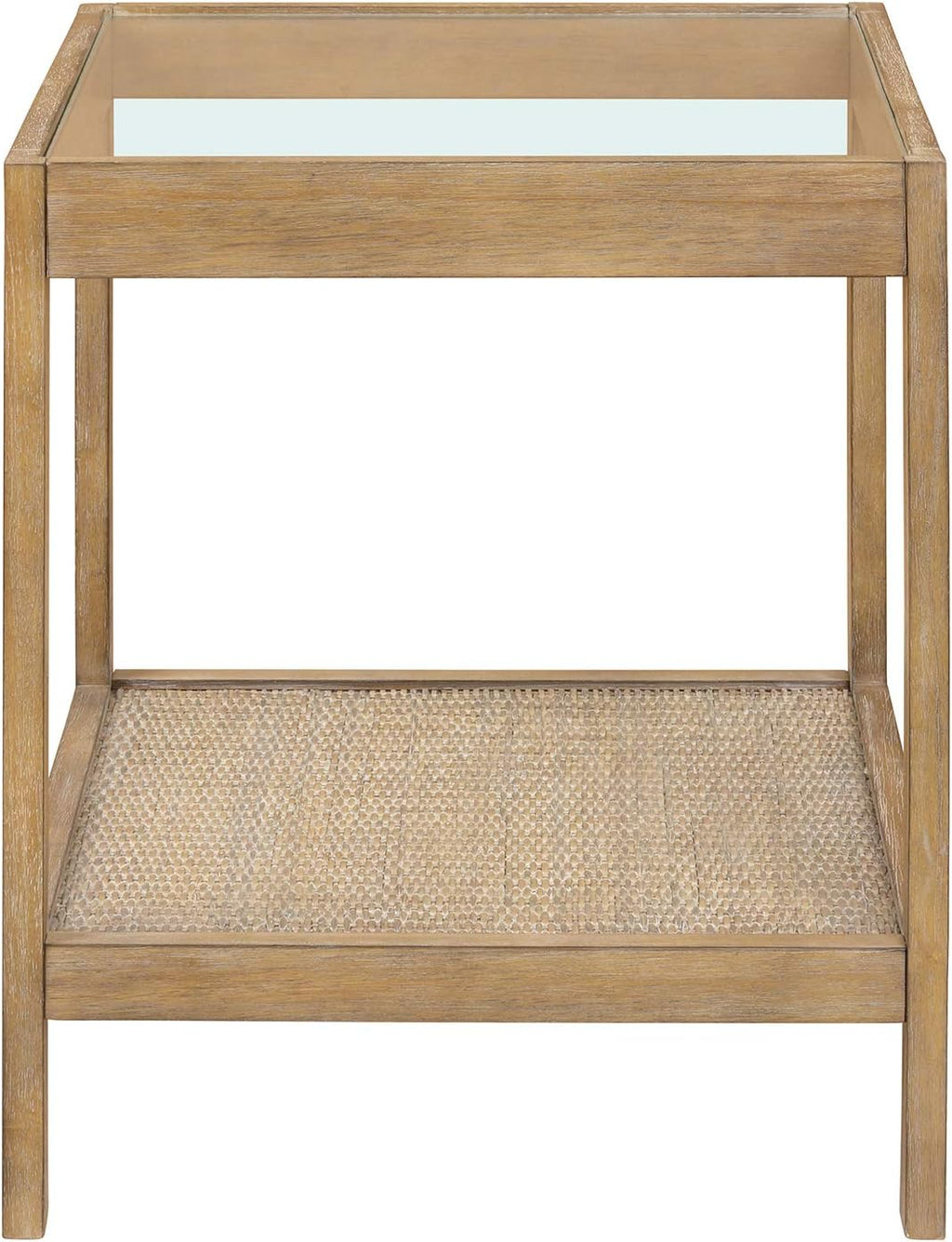 Nathan James Hayes Solid Wood Nightstand, Bedside, End or Side Table in Light Brown Wood Finish & Glass Top with Open Storage Shelf, Set of 2
