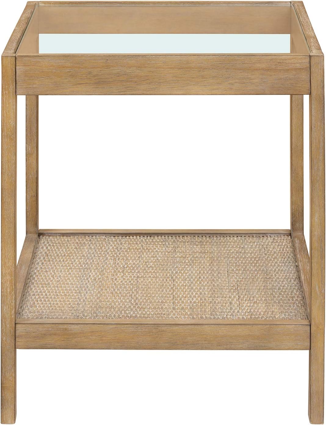 Nathan James Hayes Solid Wood Nightstand, Bedside, End or Side Table in Light Brown Wood Finish & Glass Top with Open Storage Shelf, Set of 2