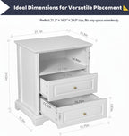 2-Pack White Nightstand with 2 Drawers & Open Shelf, 21.2"x16.5"x24.0" Bedside Table with Gold Knobs, Modern End Table for Bedroom Living Room
