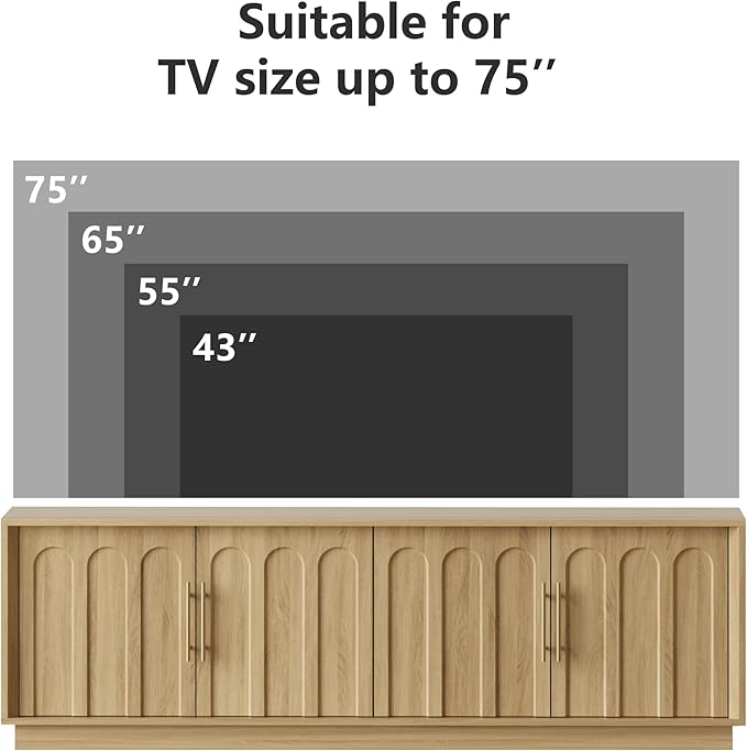 TV Stand for 75 Inch TV, Mid Century Modern TV Stand with Arched Design, Wood Grain Finish, Boho Media Console with Adjustable Shelves, 67" Entertainment Center for Living Room Bedroom, Oak