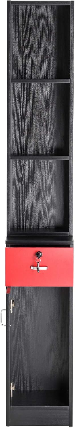 BarberPub Locking Wall Mount Hair Styling Barber Station Drawer Storage Beauty Salon Spa Equipment for Barber Salon 3036-1 (Black&Red)