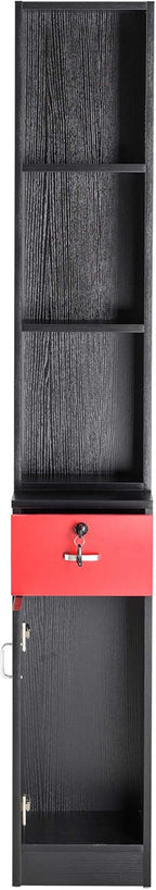BarberPub Locking Wall Mount Hair Styling Barber Station Drawer Storage Beauty Salon Spa Equipment for Barber Salon 3036-1 (Black&Red)