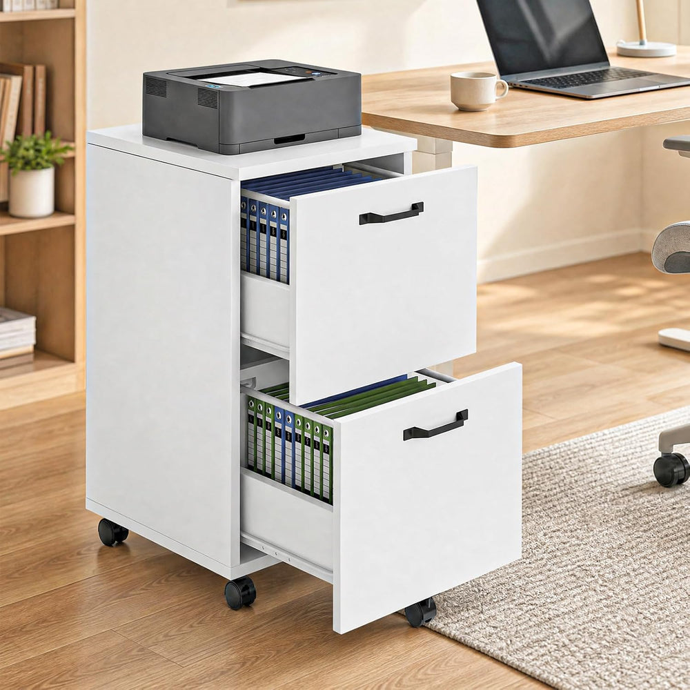 DUMOS 2 Drawer Filing Cabinet, Rolling Wood File Cabinet for Home Office, Und...