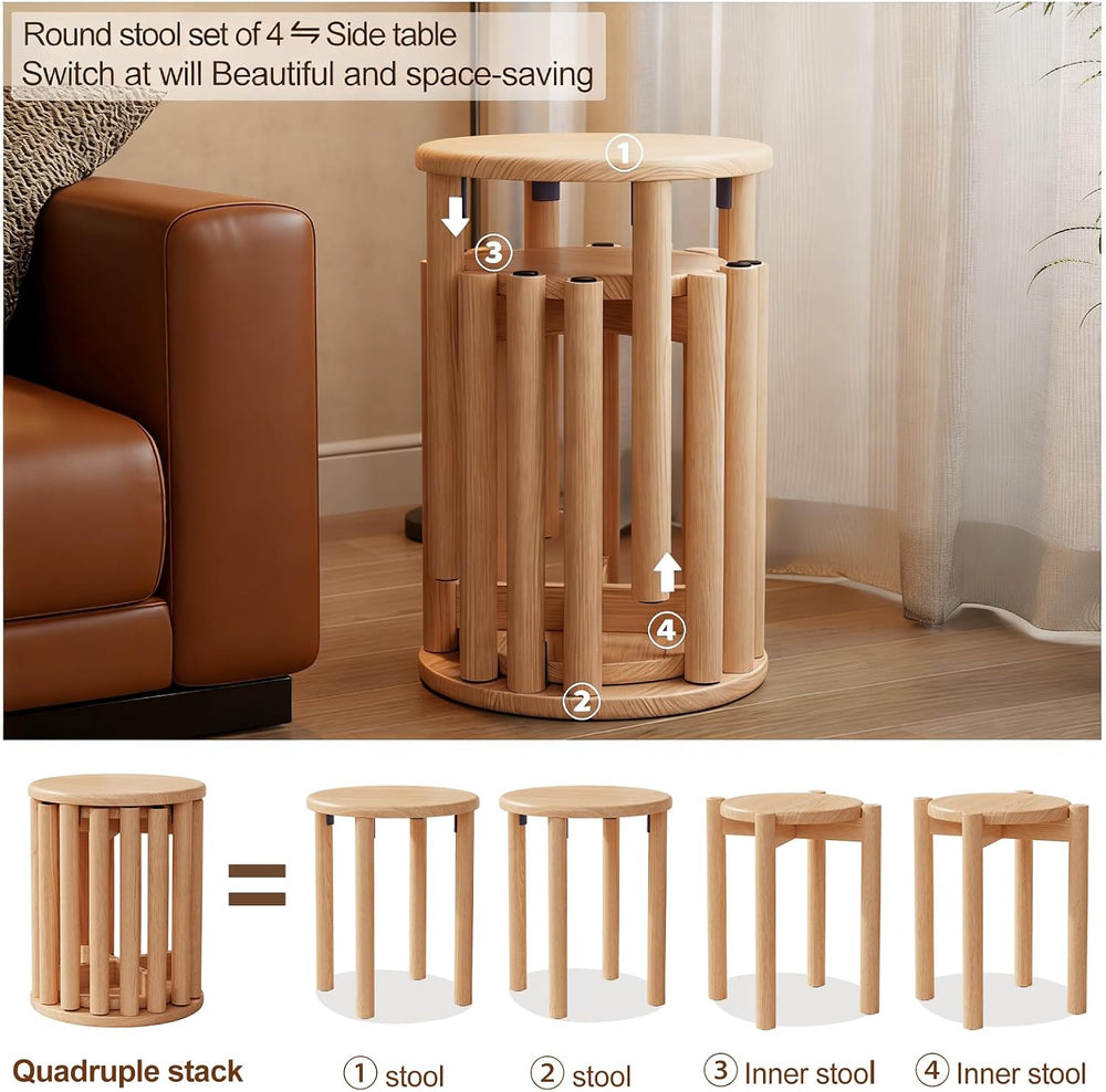 Stackable Stools Set of 4, 100% Solid Wood Stool No Installation Required, Si...