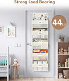 Over The Door Organizer Hanging, 5 Shelf Behind The Doors Storage, Pantry Door Organizer, Closet Organizers for Bedroom and Nursery (Beige)