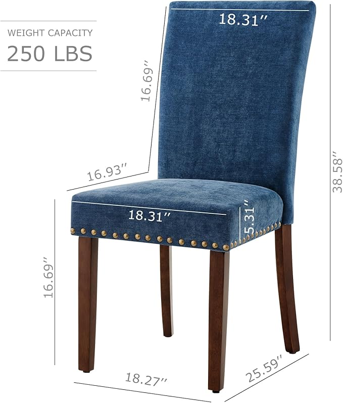 COLAMY Upholstered Parsons Dining Chairs Set of 6, Fabric Dining Room Kitchen Side Chair with Nailhead Trim and Wood Legs - Dark Blue