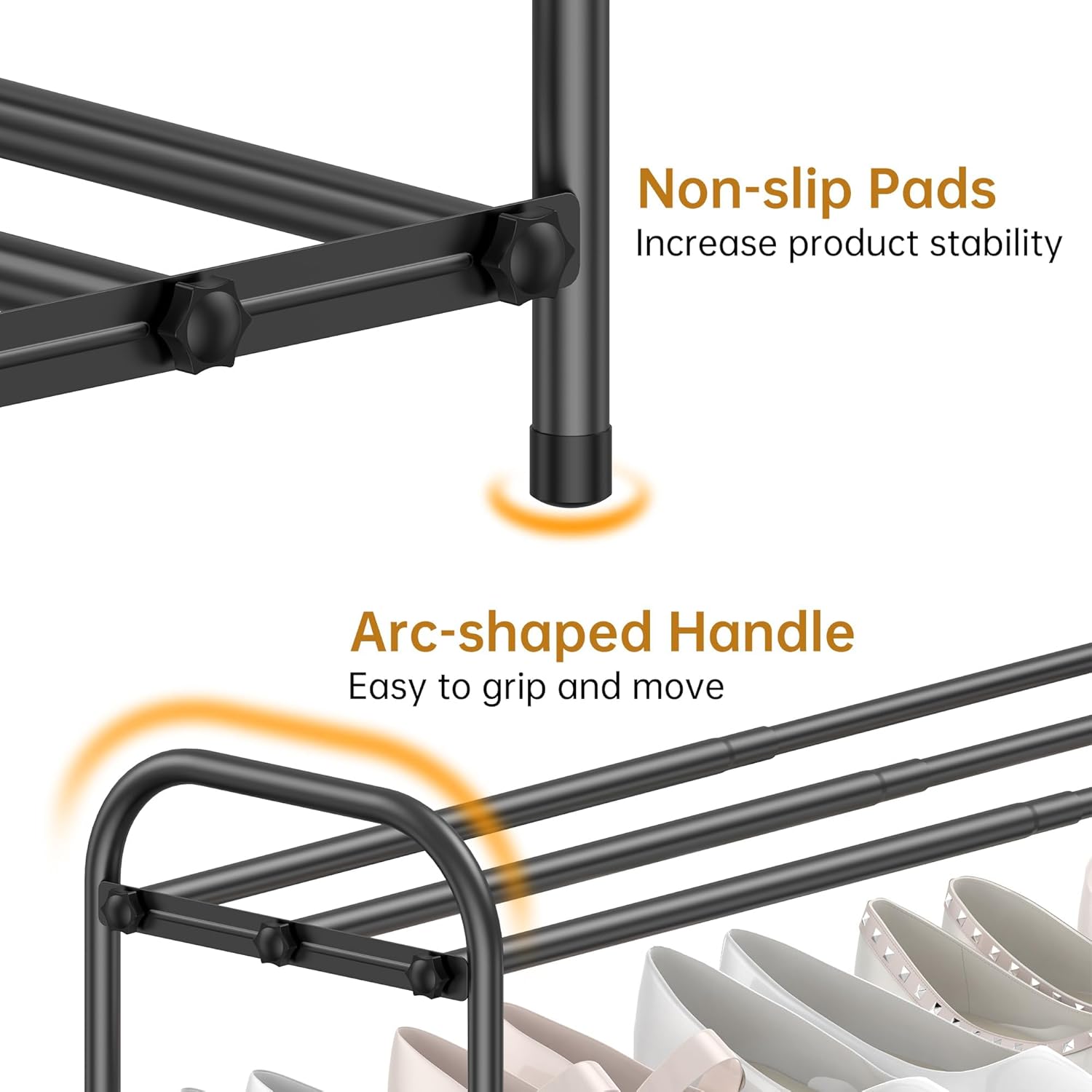 Hleelomi 3-Tier Metal Expandable Shoe Rack for Closet and Entryway Black | Adjustable Shoe Organizer for Closet,Living Room,Dorm,Garage,Fits Small Spaces, Apartments and Rentals