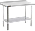 DuraSteel NSF Commercial Kitchen Table - 24 x 48 Inch Cooking Prep Stainless Steel Kitchen Island Workstation w/ Adjustable Under Shelf - Heavy Metal Backsplash Workbench For Restaurant, Home, Garage