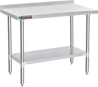 DuraSteel NSF Commercial Kitchen Table - 24 x 48 Inch Cooking Prep Stainless Steel Kitchen Island Workstation w/ Adjustable Under Shelf - Heavy Metal Backsplash Workbench For Restaurant, Home, Garage