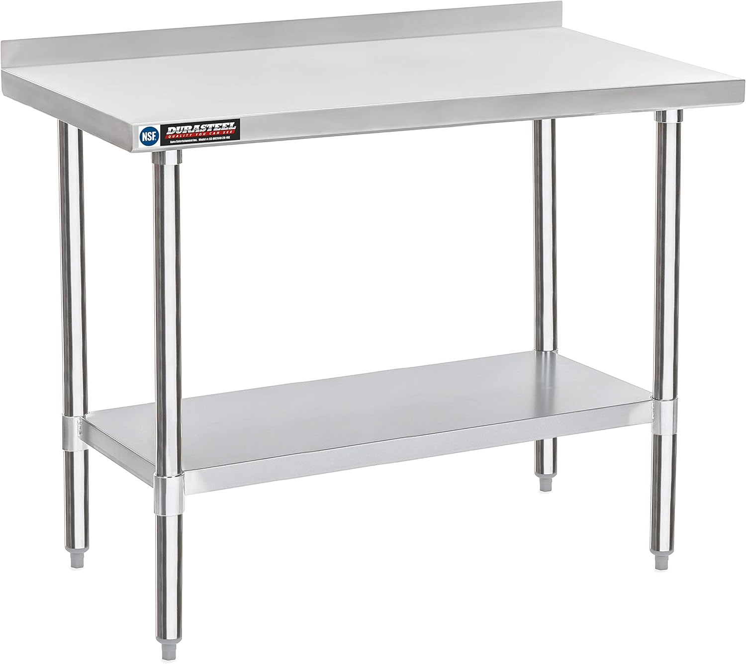 DuraSteel NSF Commercial Kitchen Table - 24 x 48 Inch Cooking Prep Stainless Steel Kitchen Island Workstation w/ Adjustable Under Shelf - Heavy Metal Backsplash Workbench For Restaurant, Home, Garage