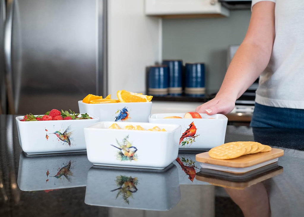 Nat & Jules Dean Crouser Ceramic Stoneware 1/2 Pound 2 Sticks Butter Dish Airtight Bamboo Lid Kitchen Accessory, Container Holder, Refrigerator Storage, Countertop Organization, Watercolor Hummingbird