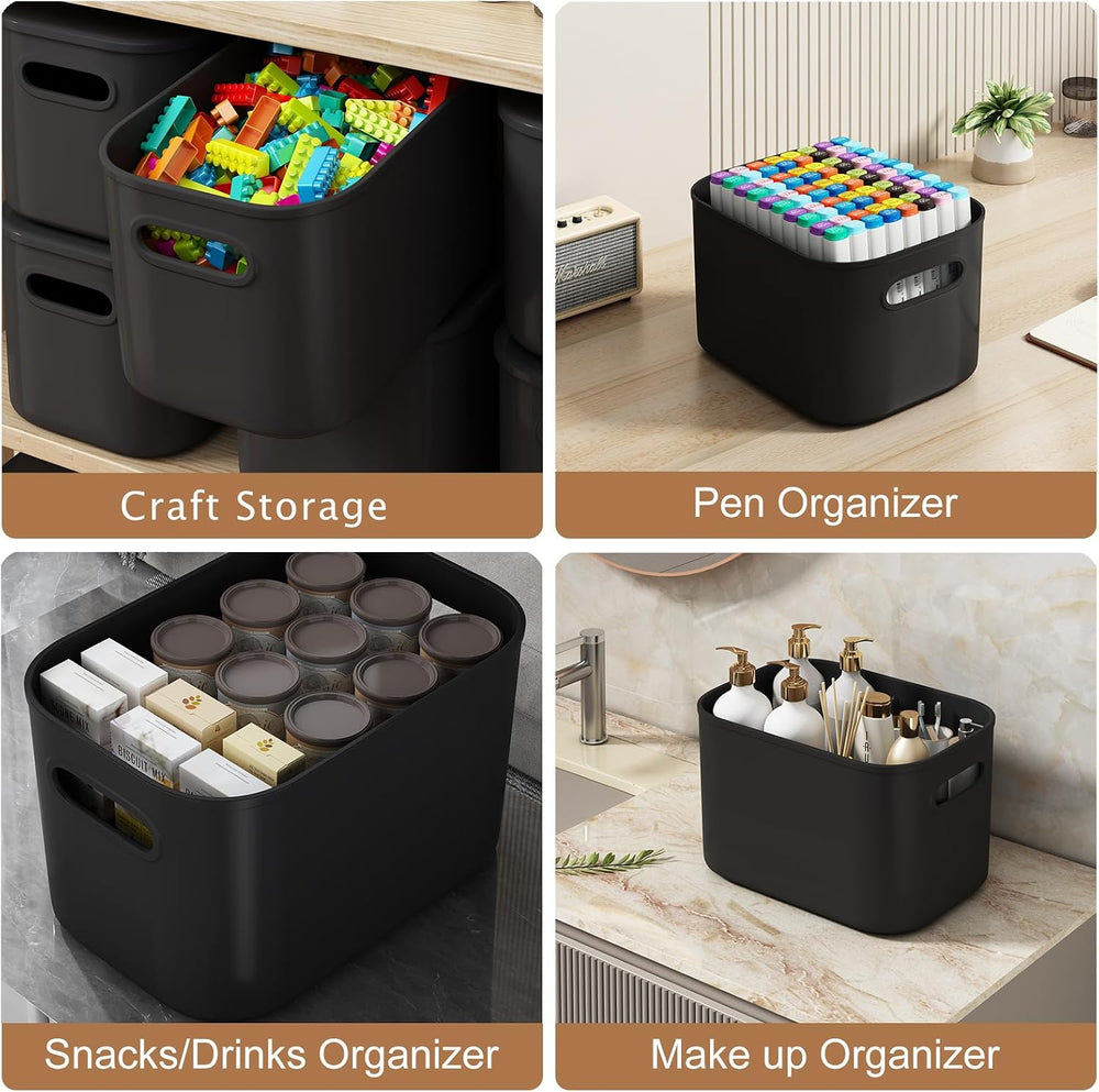 ORGIDOL 8 Pack Black Storage Bins with Lids Stackable Storage Container for O...