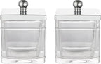 Glass Cotton Jar Holder 2 Pack– Silver/Chrome Lid, Elegant Bathroom Storage Canister for Qtips, Cotton Balls, Floss, Makeup Organizer, Vanity & Bathroom Organization