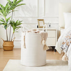 Fiona's magic Woven Rope Laundry Hamper, Tall Laundry Basket for Blanket Storage, Large Dirty Clothes Hamper for Toys, Decorative Baby Nursery Hamper for Bedroom, Living Room - White, 58L