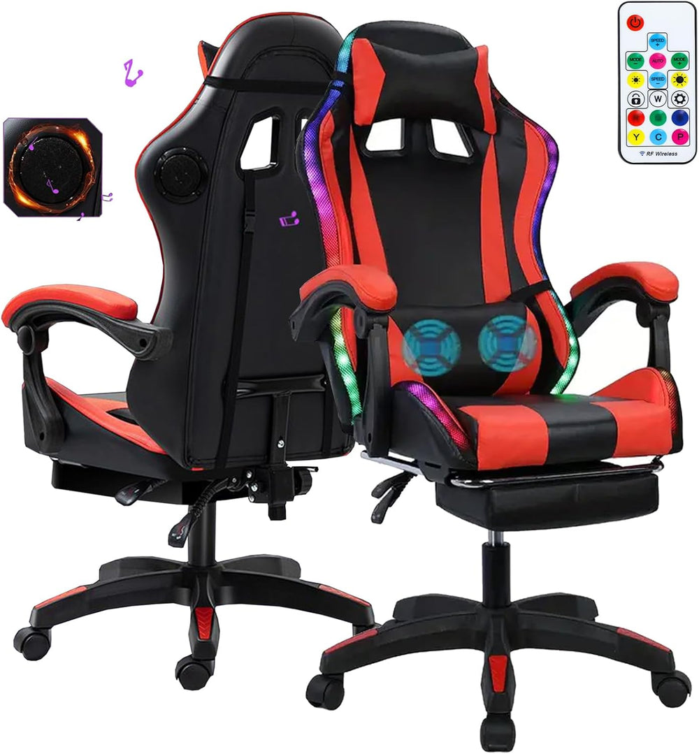 Gaming Chair, Video Game Chair with LED Light, Ergonomic Massage Computer Cha...