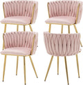 Velvet Dining Chairs Set of 4, Modern Upholstered Dining Chairs with Gold Metal Legs for Dining Room, Vanity, Kitchen, Living Room(Pink)