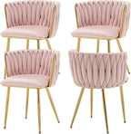 Velvet Dining Chairs Set of 4, Modern Upholstered Dining Chairs with Gold Metal Legs for Dining Room, Vanity, Kitchen, Living Room(Pink)