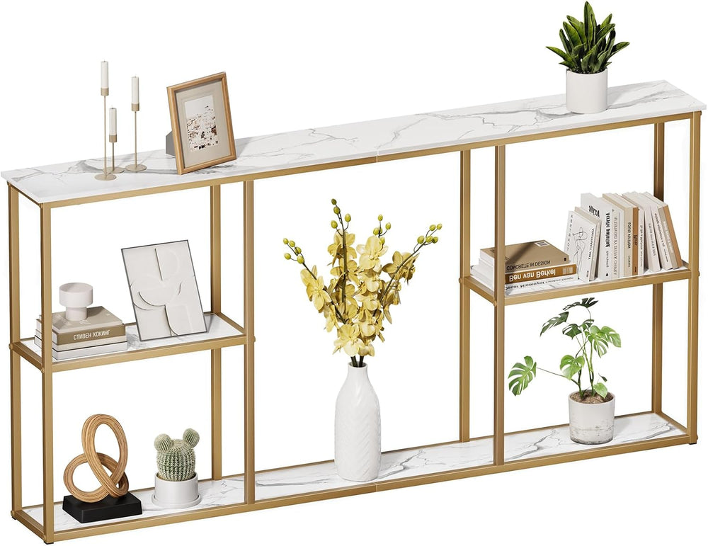 WOHOMO 63 in Entryway Table Modern Sofa Table with Shelves White Gold | 12 In...
