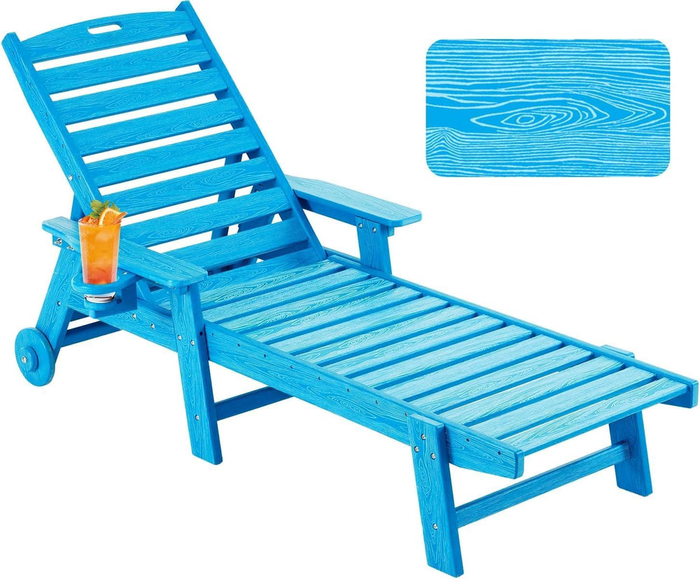 Patio Chaise Lounge Chair Outdoor with Wheels, Oversize Patio Lounge Chairs w...