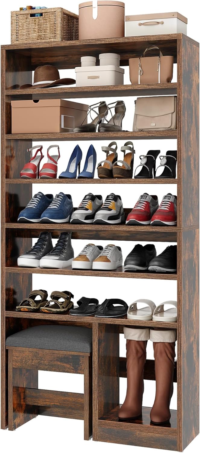 DWVO Shoe Cabinet with Hidden Bench, 8 Tiers Free Standing Shoe Racks, 70.9&#...
