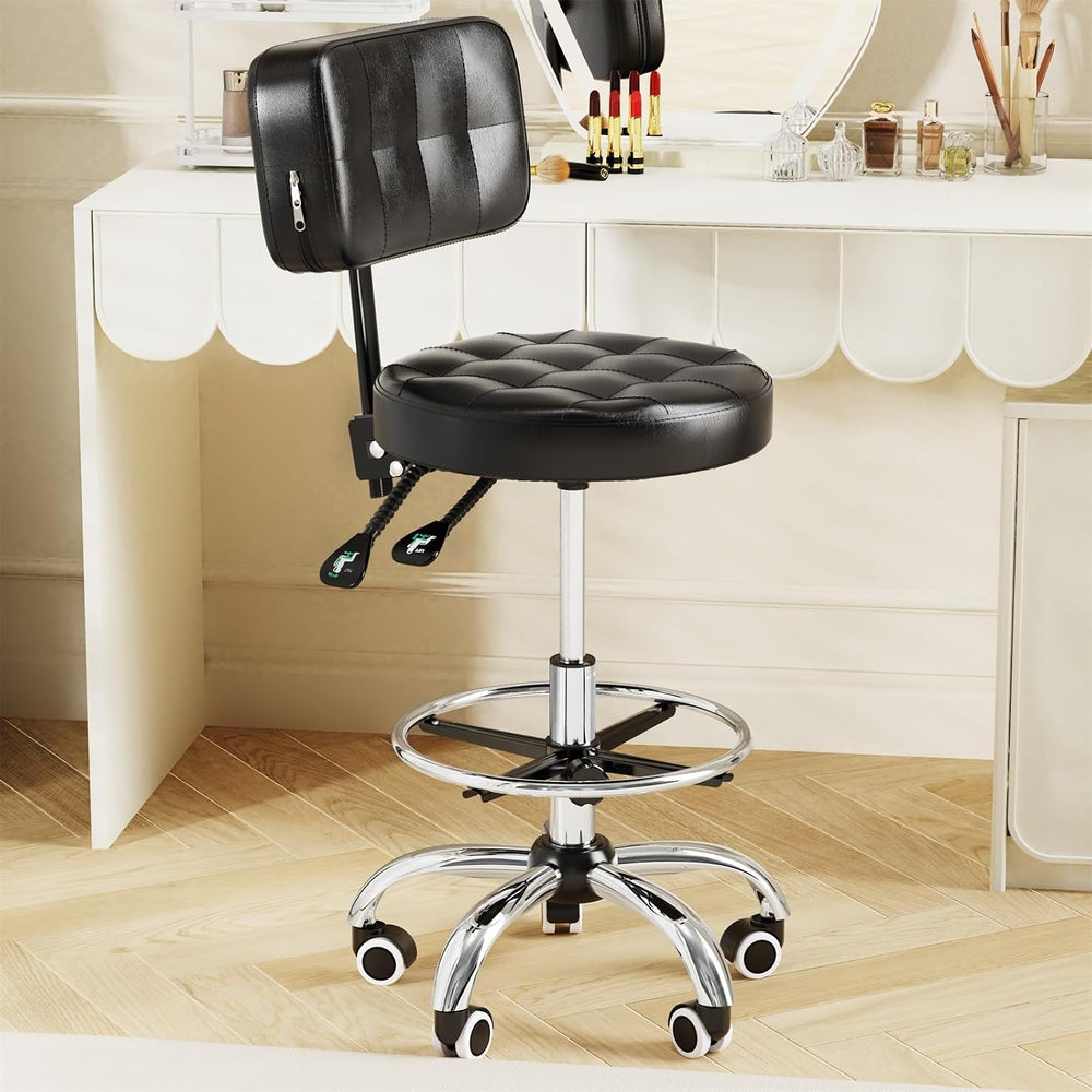 YJHome Rolling Stool with Back Support, Swivel Chair Adjustable Height