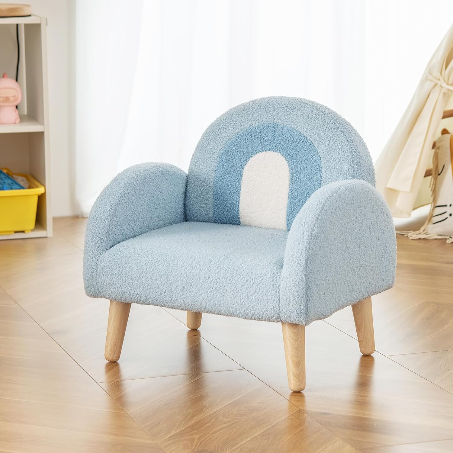 INFANS Kids Sofa, Toddler Armchair with Solid Wooden Frame Anti-Tipping Design Plush Fabric, Upholstered Children Chair for Kindergarten Playroom Preschool, Gift for Boys Girls, Toddler Couch