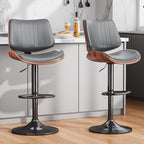 Swivel Bar Stools Set of 1, Adjustable Bentwood Barstools for Kitchen Counter, Modern PU Leather Upholstered Bar Chair with Back and Footrest, for Kitchen Island, Bar, Dining Room, Gray