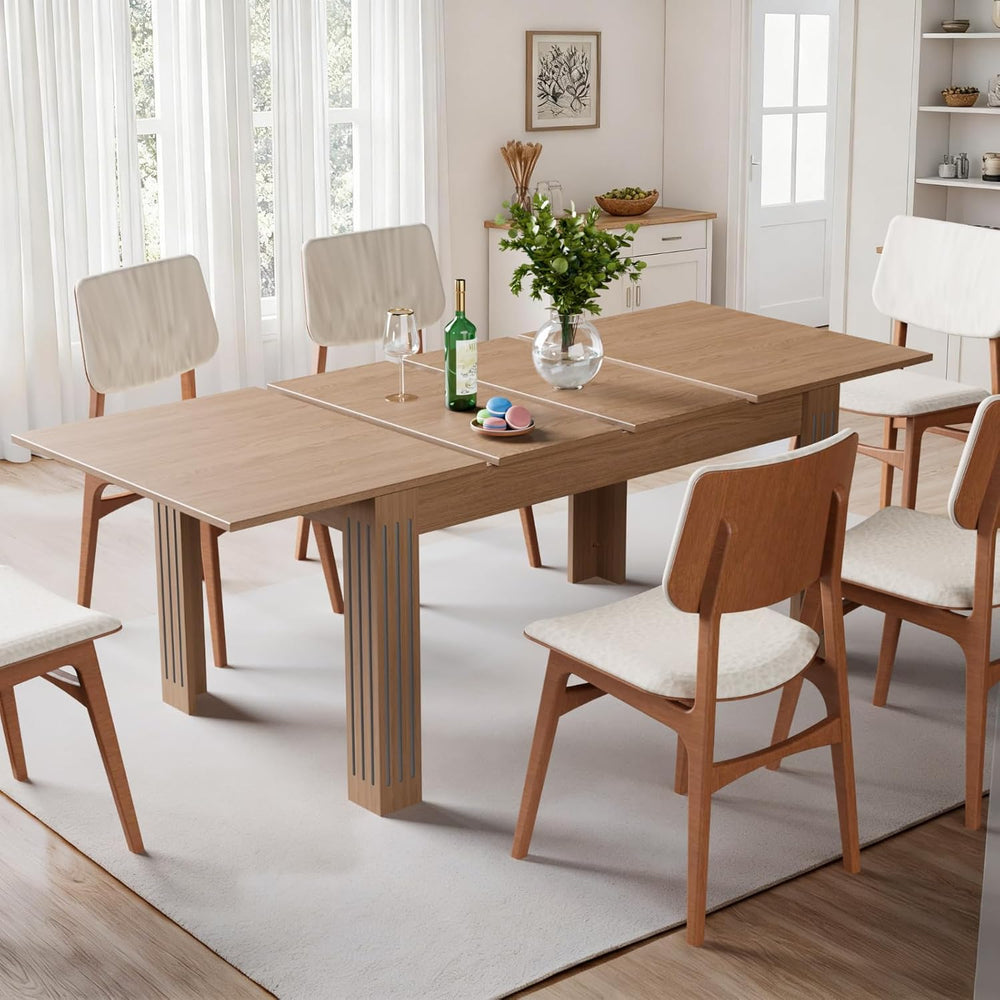 Expandable Dining Table for 4-10 People, 54 to 85 Inch Rectangular Kitchen Ta...