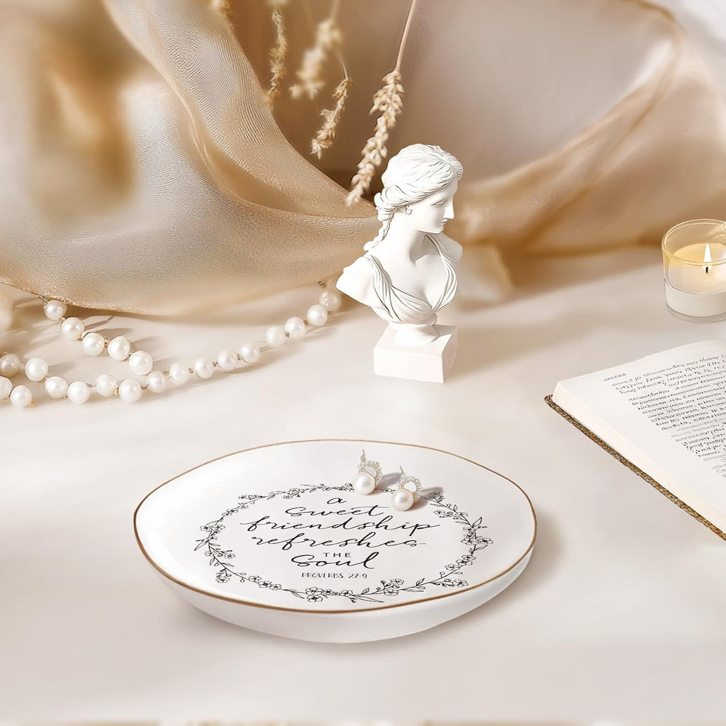 Friendship Gifts For Women – Proverbs 27:9, Bible Verse Jewelry Dish | Friends Birthday Gifts for Women, Sweet Friendship, Christian Gifts – Jewelry Tray, Christmas gift